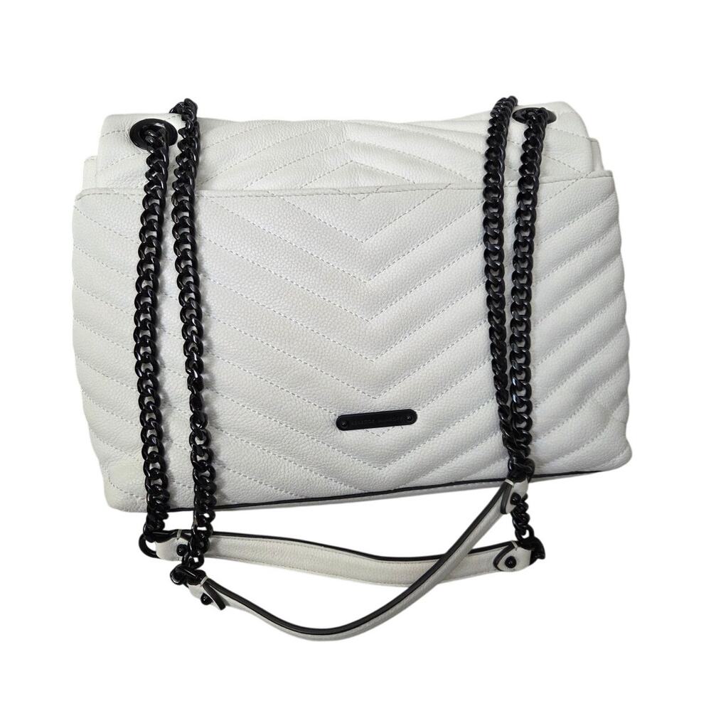 Rebecca Minkoff White Edie Chevron Leather Chain Strap Purse Crossbody